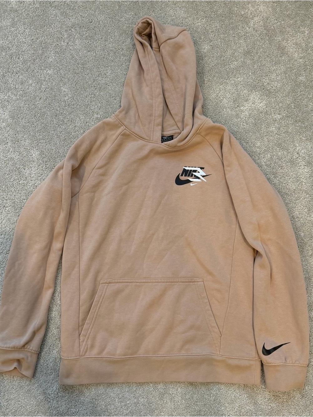 Nike Boys Large Tan Pullover Hoodie Swoosh Graphic